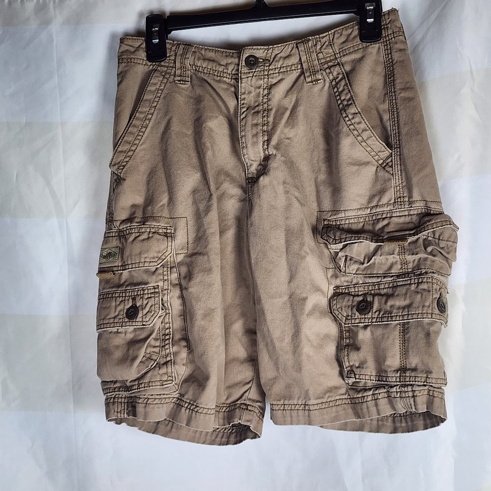 Lee Dungarees Khaki Beige Large Pocket Cotton Cargo Shorts Mens Size 29